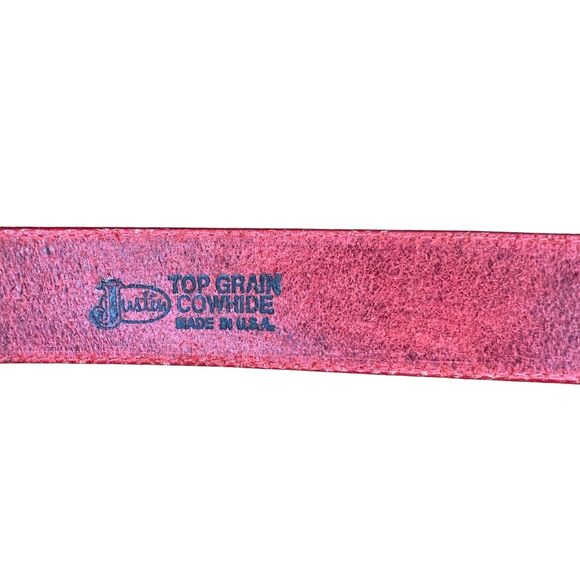 Justin VTG Concho Link Belt Womens Red Leather Silver Tone Western 532RD 37" - Picture 4 of 6